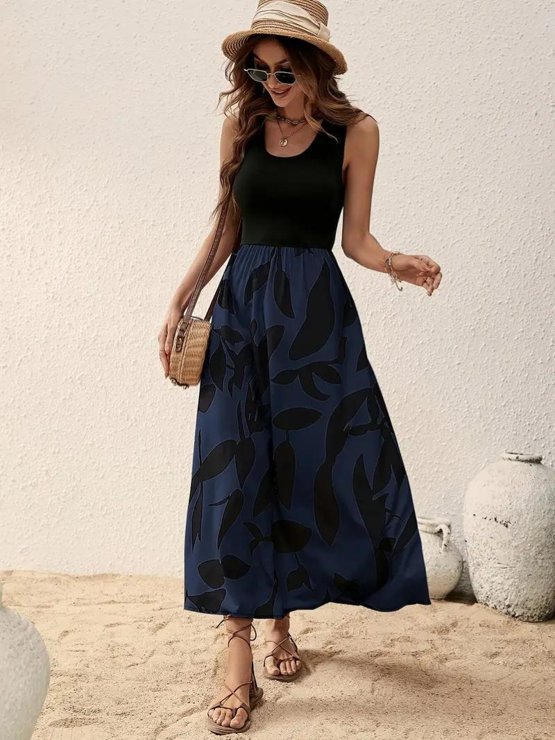 Levoire | Robe, Sans Manches, Col Rond, Robe D'Été, Robe De Soleil Bleu Marine