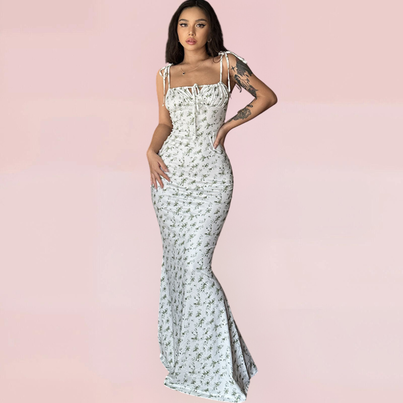 Levoire | Robe D'Été Bodycon Sans Manches À Fleurs Vert