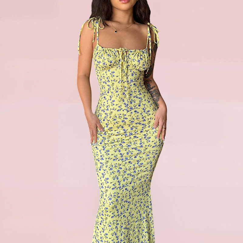 Levoire | Robe D'Été Bodycon Sans Manches À Fleurs Jaune