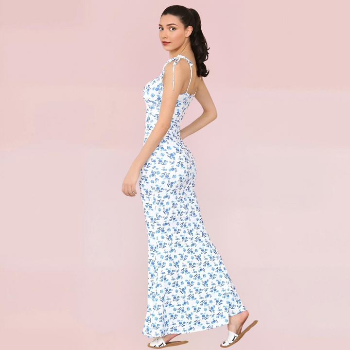 Levoire | Robe D'Été Bodycon Sans Manches À Fleurs Bleu
