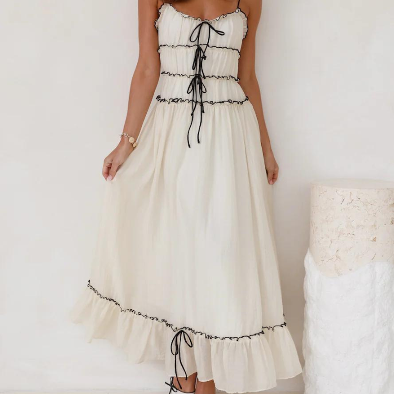 Levoire | Robe D'Été À Bretelles Spaghetti Sans Manches À Volants Blanc