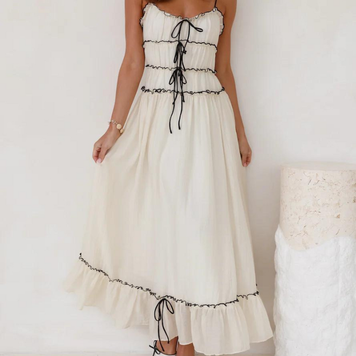 Levoire | Robe D'Été À Bretelles Spaghetti Sans Manches À Volants Blanc