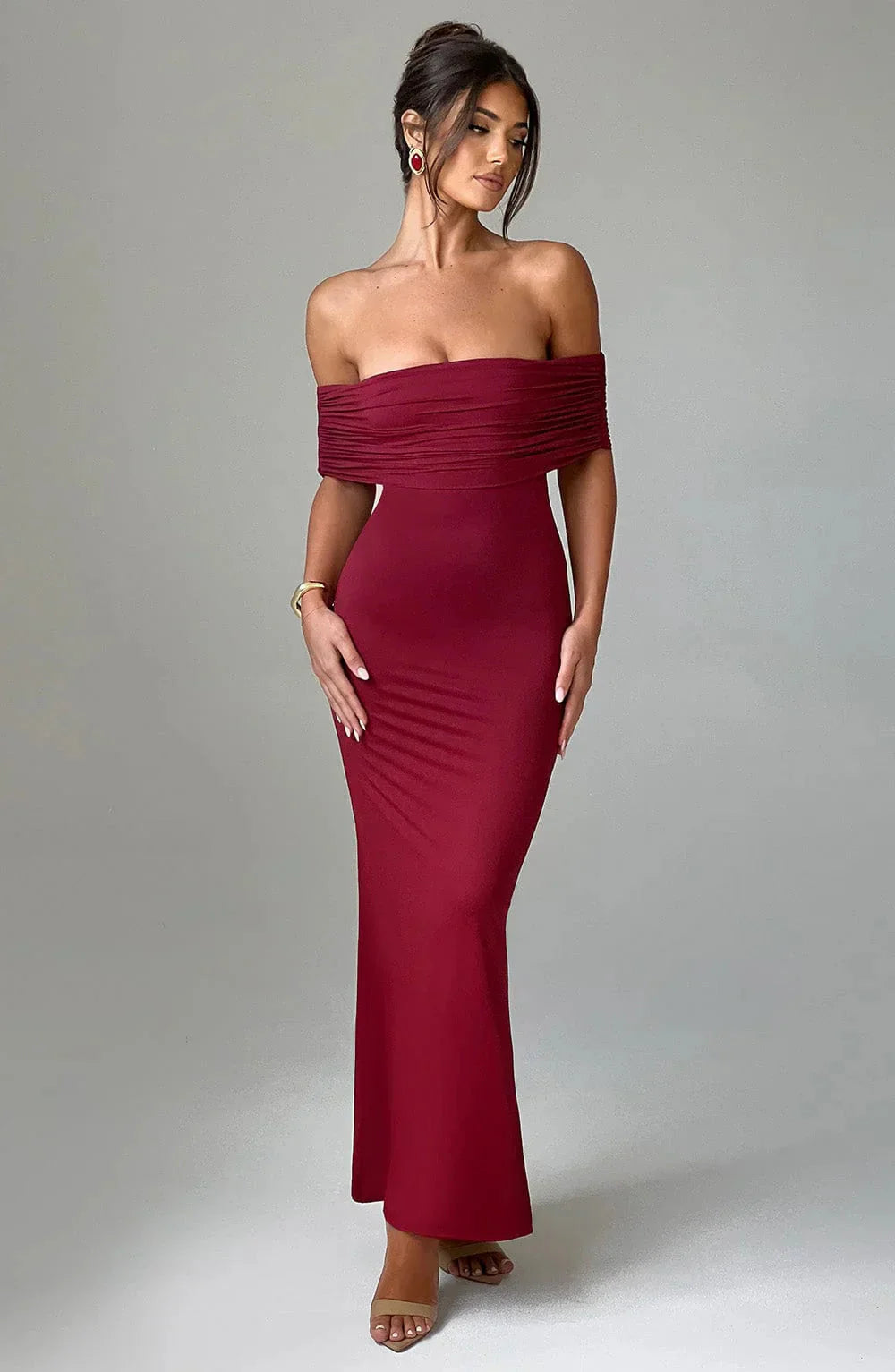 Levoire | Robe Dos Ouvert Bodycon Off Shoulder Robe Élégante Rot