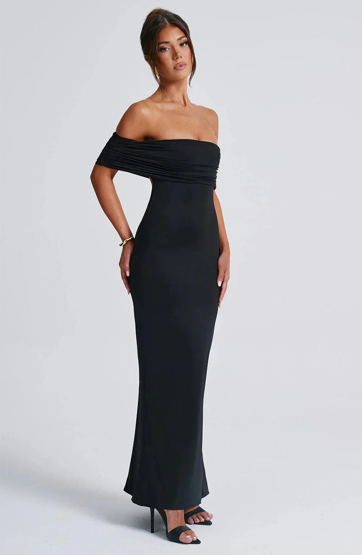 Levoire | Robe Dos Ouvert Bodycon Off Shoulder Robe Élégante Noir