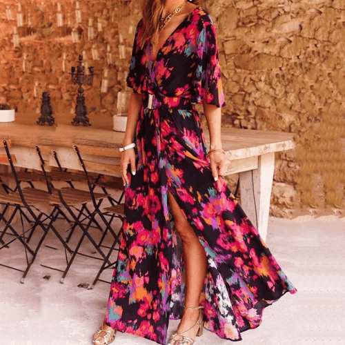 Levoire | Robe À Encolure En V À Manches Courtes Robe Portefeuille Robe D'Été