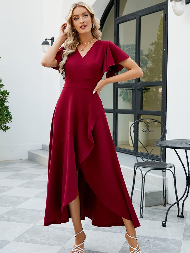 Levoire | Manches En Papillón Robe À Volants Élégante Robe D'Été Rot