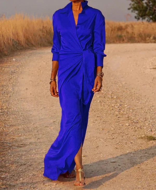 Levoire | La Robe À Col Enroulé Cintrée Avec Manches Longues Robe Longue Bleu