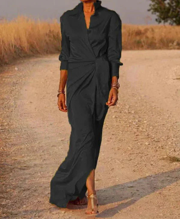 Levoire | La Robe À Col Enroulé Cintrée Avec Manches Longues Robe Longue Noir