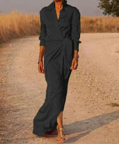 Levoire | La Robe À Col Enroulé Cintrée Avec Manches Longues Robe Longue Noir