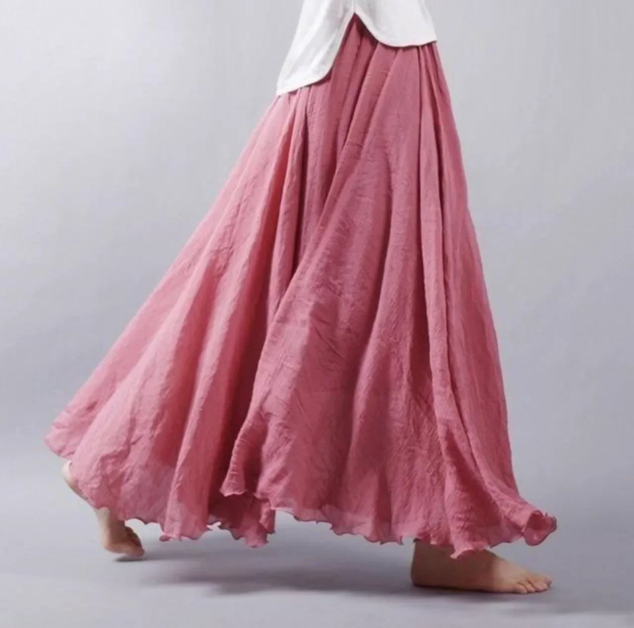 Levoire | Jupe En Coton Taille Haute Jupe Évasée Jupe Boho Rose foncé