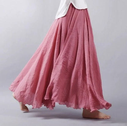 Levoire | Jupe En Coton Taille Haute Jupe Évasée Jupe Boho Rose foncé
