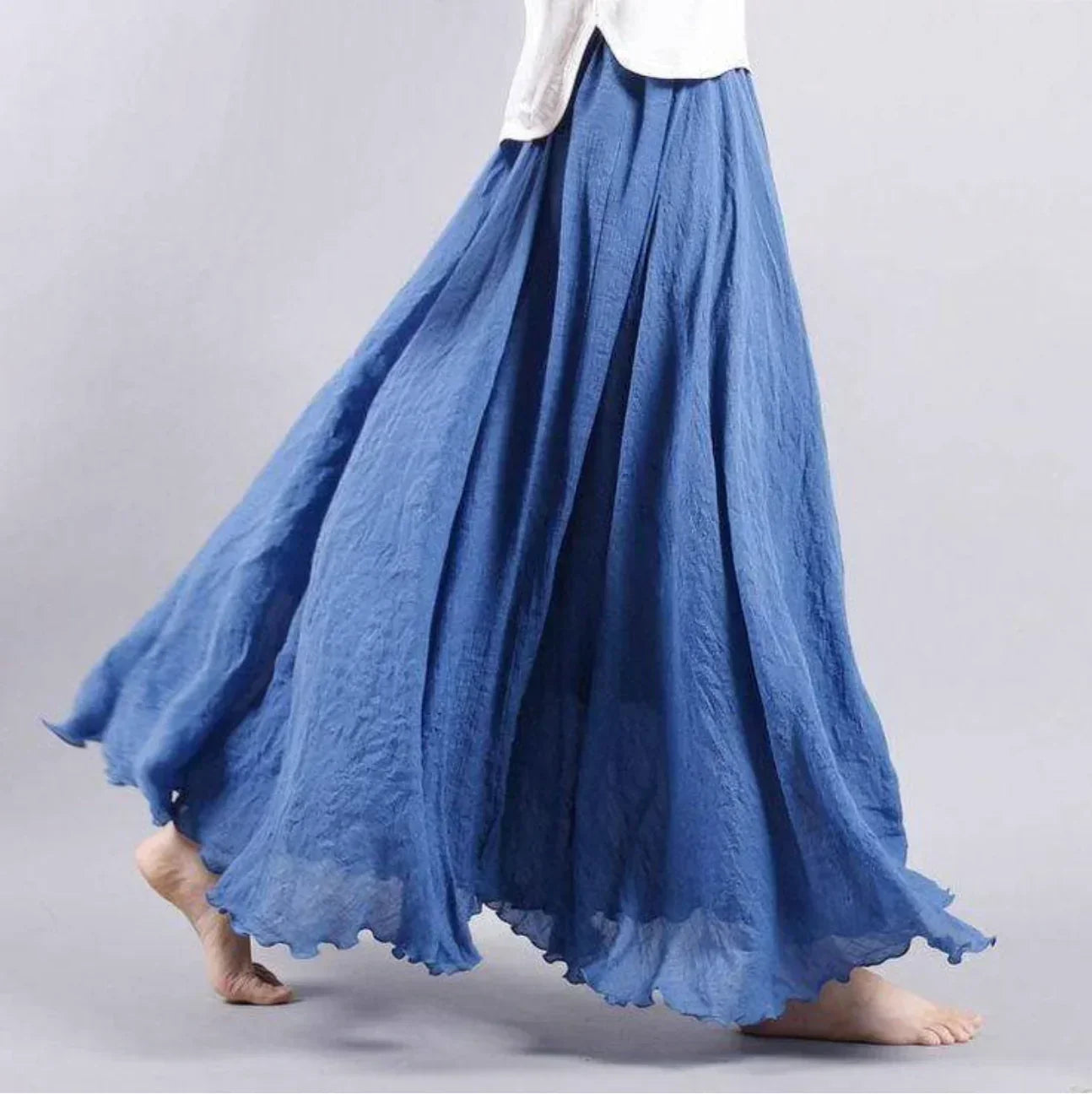 Levoire | Jupe En Coton Taille Haute Jupe Évasée Jupe Boho Bleu