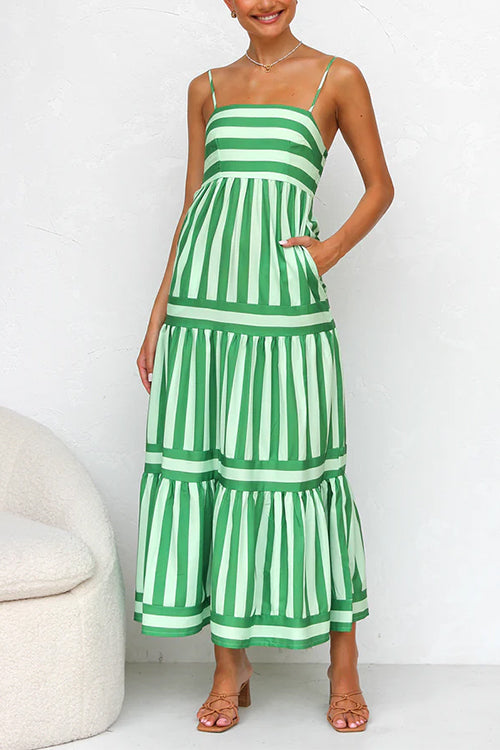 Levoire | Robe D'Été Rayée Sans Manches En A-Line Vert