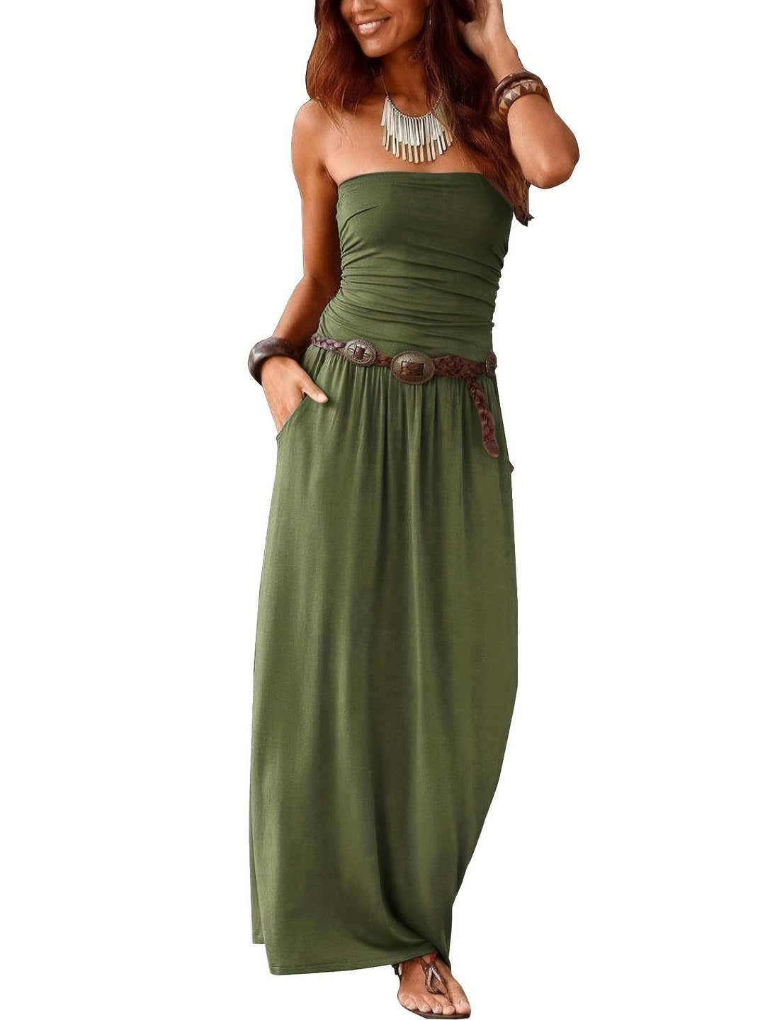 Levoire | Robe Boho Eté Bustier Robe Tube Vert olive