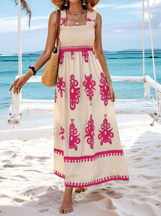 Levoire | Ruffle A-Line Boho Dress Summer Dress Rosa