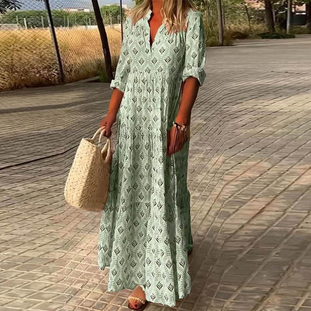 Levoire | Robe Boho À Manches Longues À Décolleté En V Robe D'Été Vert