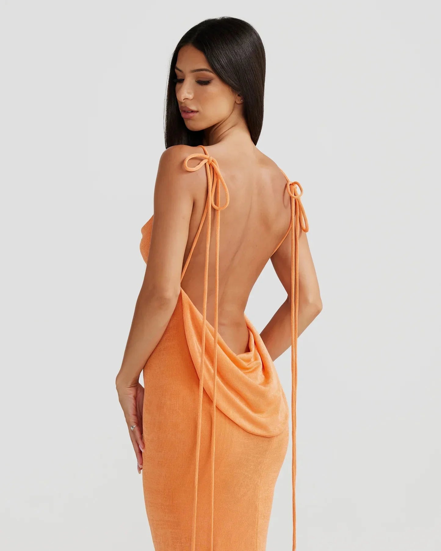 Levoire | Dos Ouvert Robe Sans Manches Bodycon Robe De Soirée Longue Orange