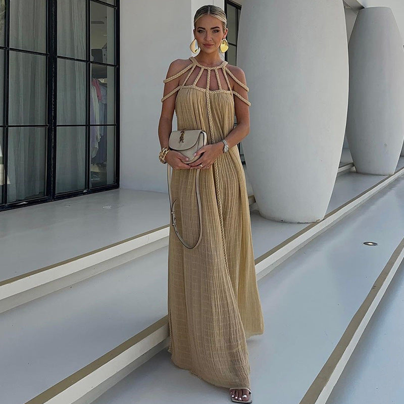 Levoire | Robe Dos Ouvert Fluide Élégante Robe Robe D'Été Beige (une taille)