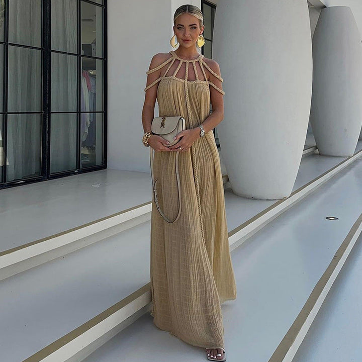 Levoire | Robe Dos Ouvert Fluide Élégante Robe Robe D'Été Beige (une taille)