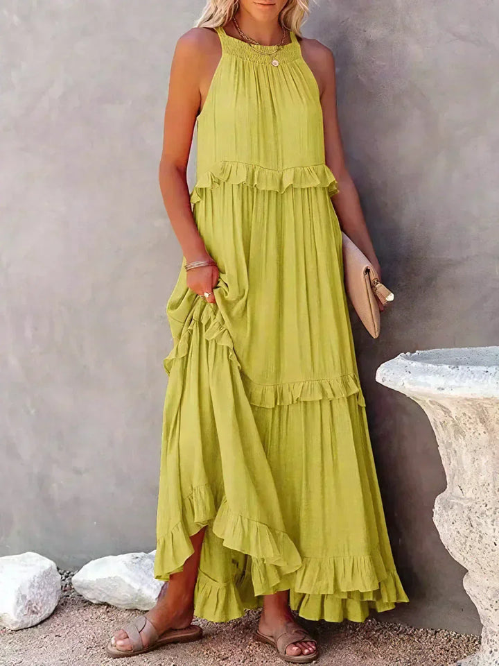 Levoire | Robe À Volants Halterneck Sans Manches Robe Fluide Robe De Plage Jaune
