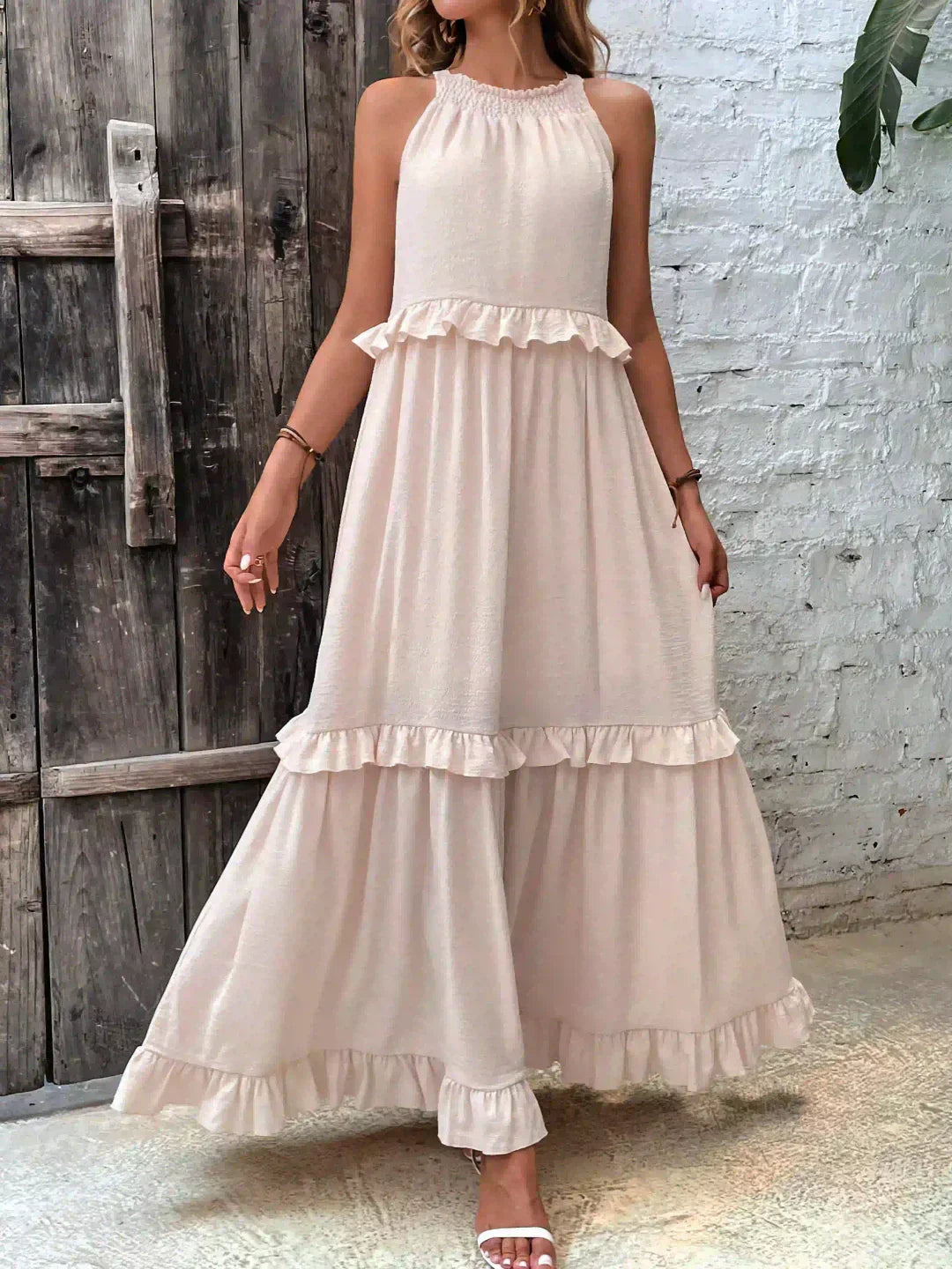 Levoire | Robe À Volants Halterneck Sans Manches Robe Fluide Robe De Plage