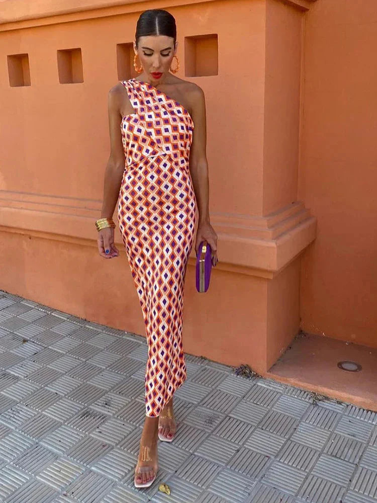 Levoire | Robe De Soleil Élégante Une Épaule Robe D'Été Moulante Orange