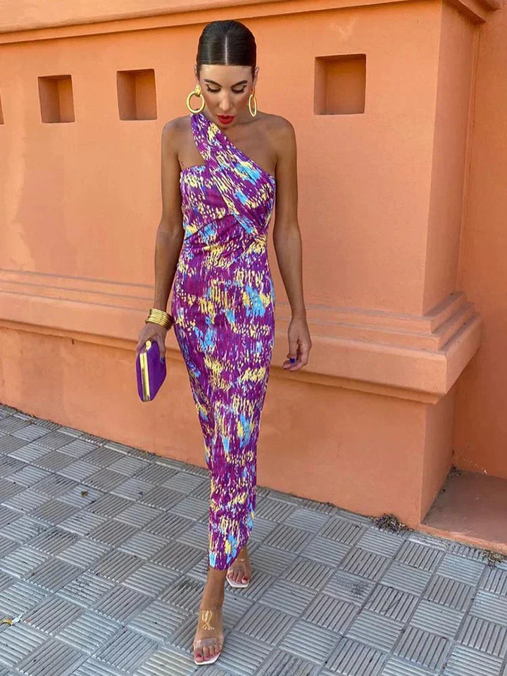 Levoire | Robe De Soleil Élégante Une Épaule Robe D'Été Moulante Lila