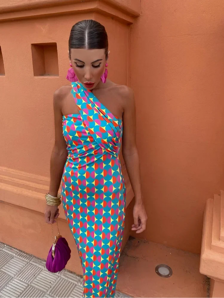 Levoire | Robe De Soleil Élégante Une Épaule Robe D'Été Moulante Bleu