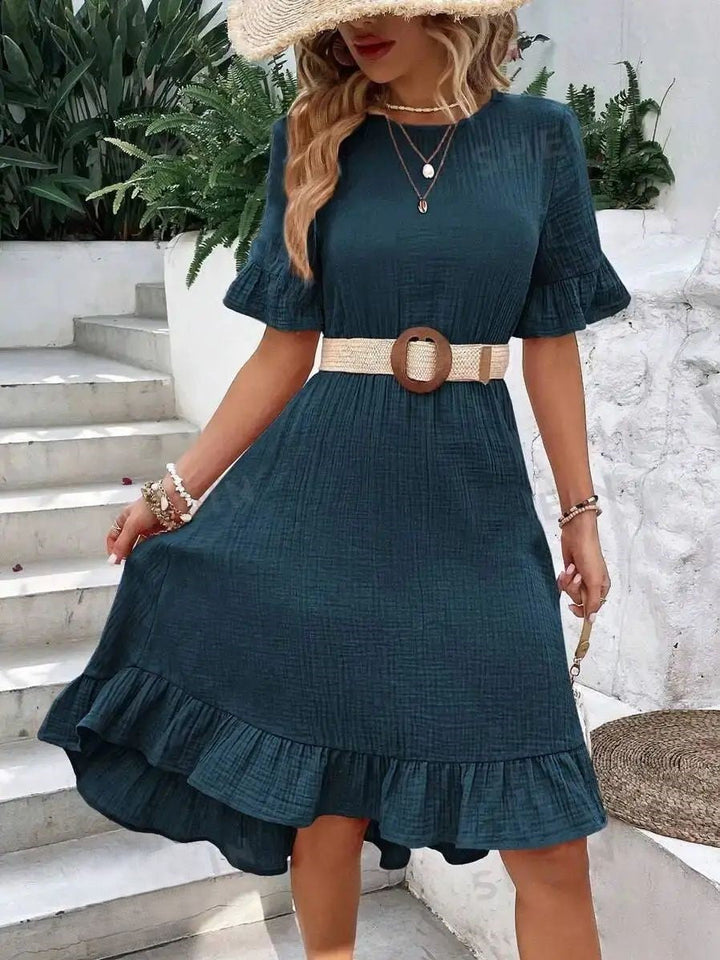 Levoire | Robe De Loisir Élégante À Manches Courtes Bleu