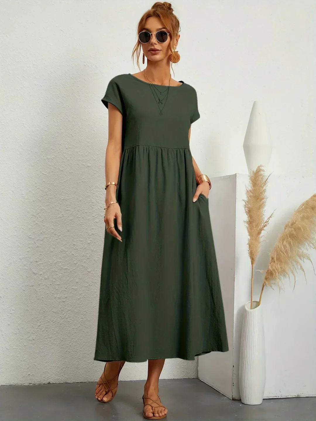 Levoire | Robe En Coton Léger Avec Poches Vert armée