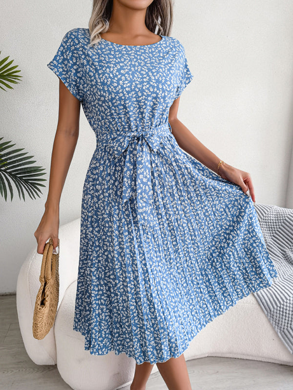 Levoire | Robe Midi Trapèze à col Rond et Imprimé Floral Avec Ceinture à Nouer