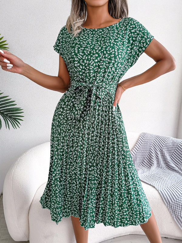 Levoire | Robe Midi Trapèze à col Rond et Imprimé Floral Avec Ceinture à Nouer