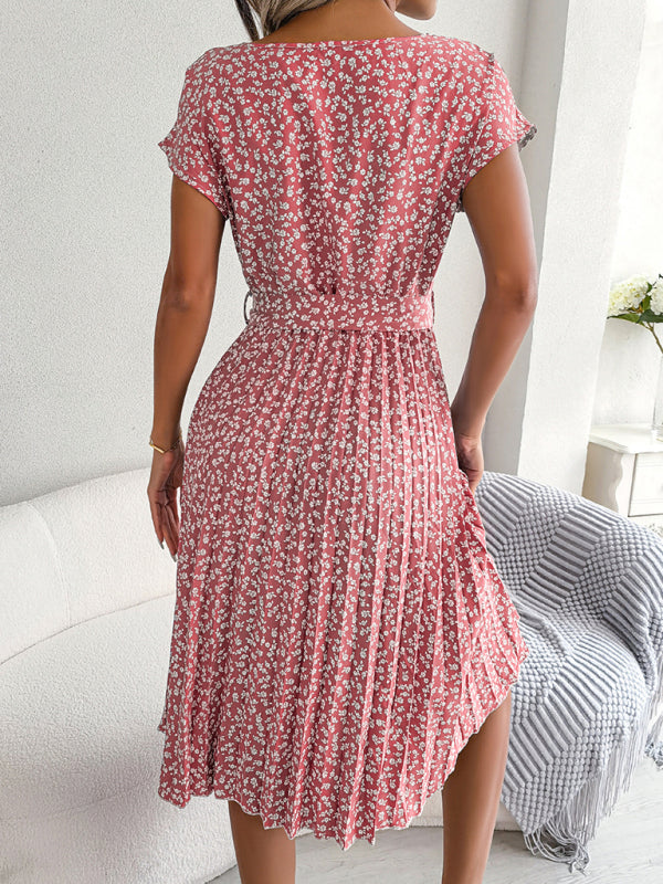Levoire | Robe Midi Trapèze à col Rond et Imprimé Floral Avec Ceinture à Nouer