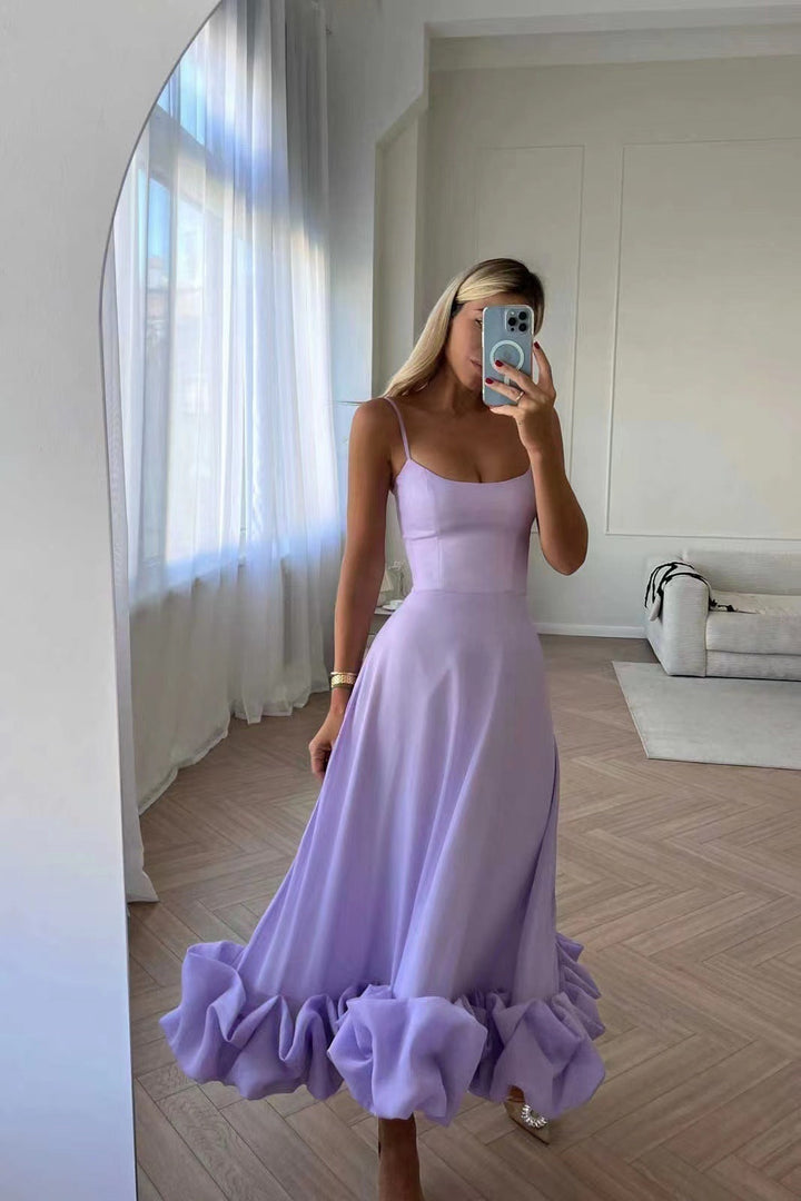 Levoire | Bretelles Spaghetti Volants Robe Élégante Robe D'Été Lila