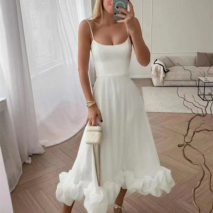 Levoire | Bretelles Spaghetti Volants Robe Élégante Robe D'Été Blanc