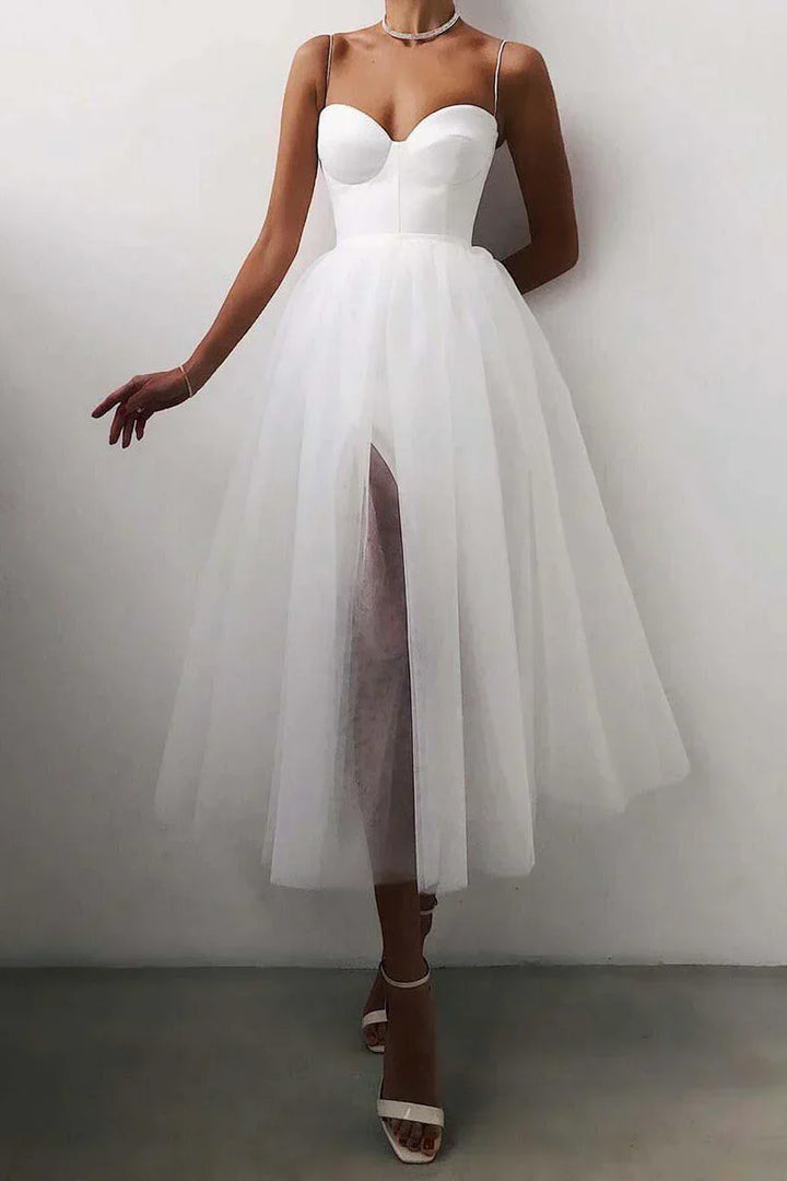 Levoire | Robe de bal de fin d'année à bretelles spaghetti et ligne droite Blanc