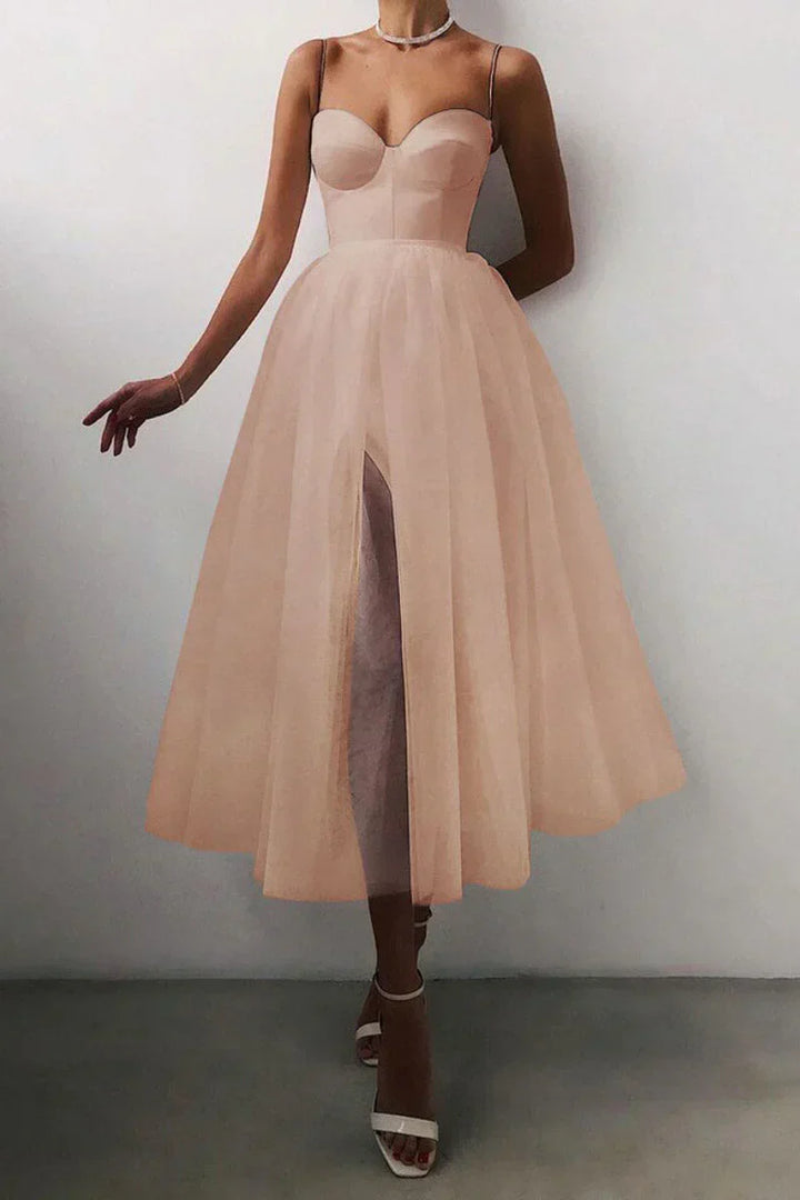 Levoire | Robe de bal de fin d'année à bretelles spaghetti et ligne droite Abricot