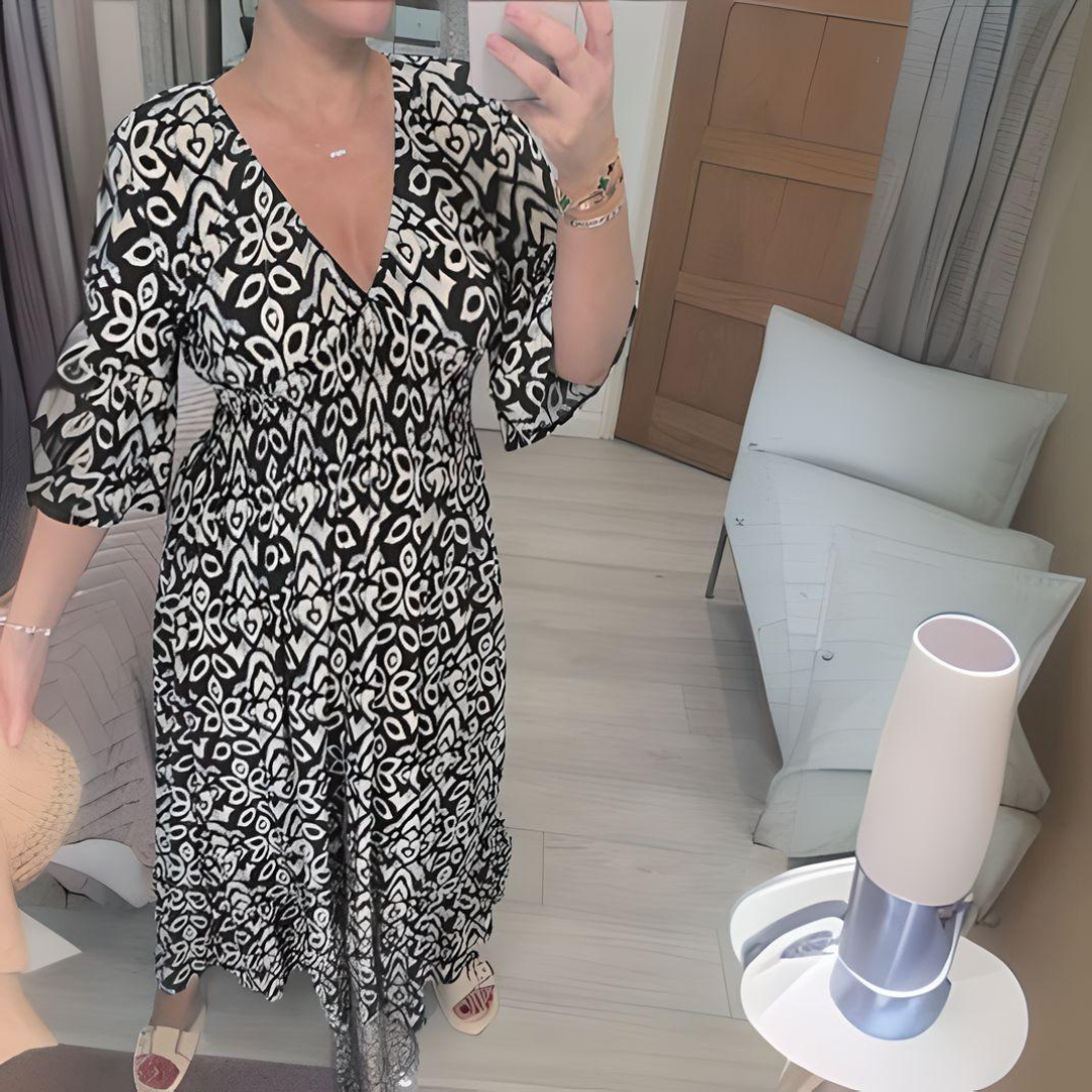 Levoire | Robe Boho Avec Volants À Taille Et Décolleté En V Robe Décontractée Noir