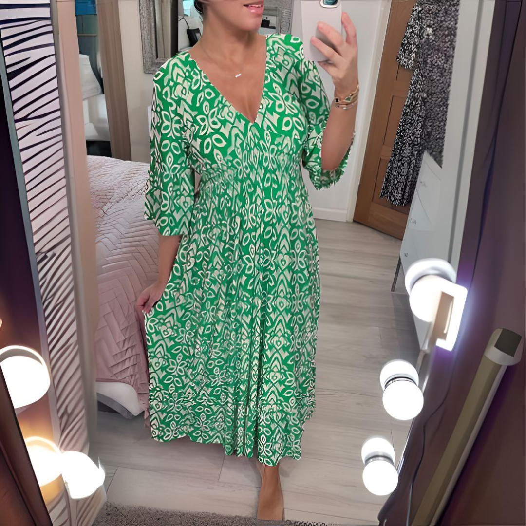 Levoire | Robe Boho Avec Volants À Taille Et Décolleté En V Robe Décontractée Vert