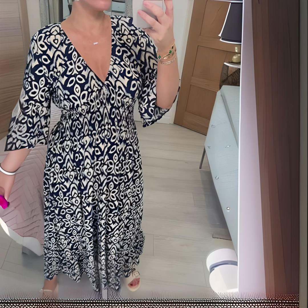 Levoire | Robe Boho Avec Volants À Taille Et Décolleté En V Robe Décontractée Bleu