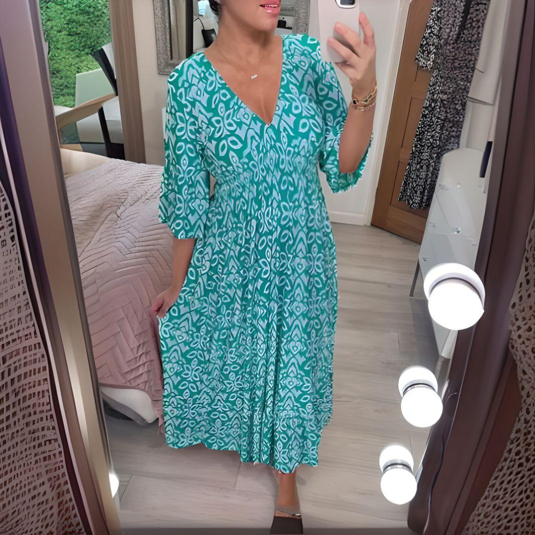 Levoire | Robe Boho Avec Volants À Taille Et Décolleté En V Robe Décontractée Aqua Bleu
