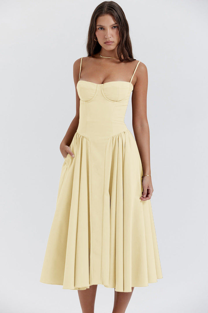 Levoire | Robe Sans Manches À Bretelles Spaghetti Robe Corset Robe D'Été Jaune