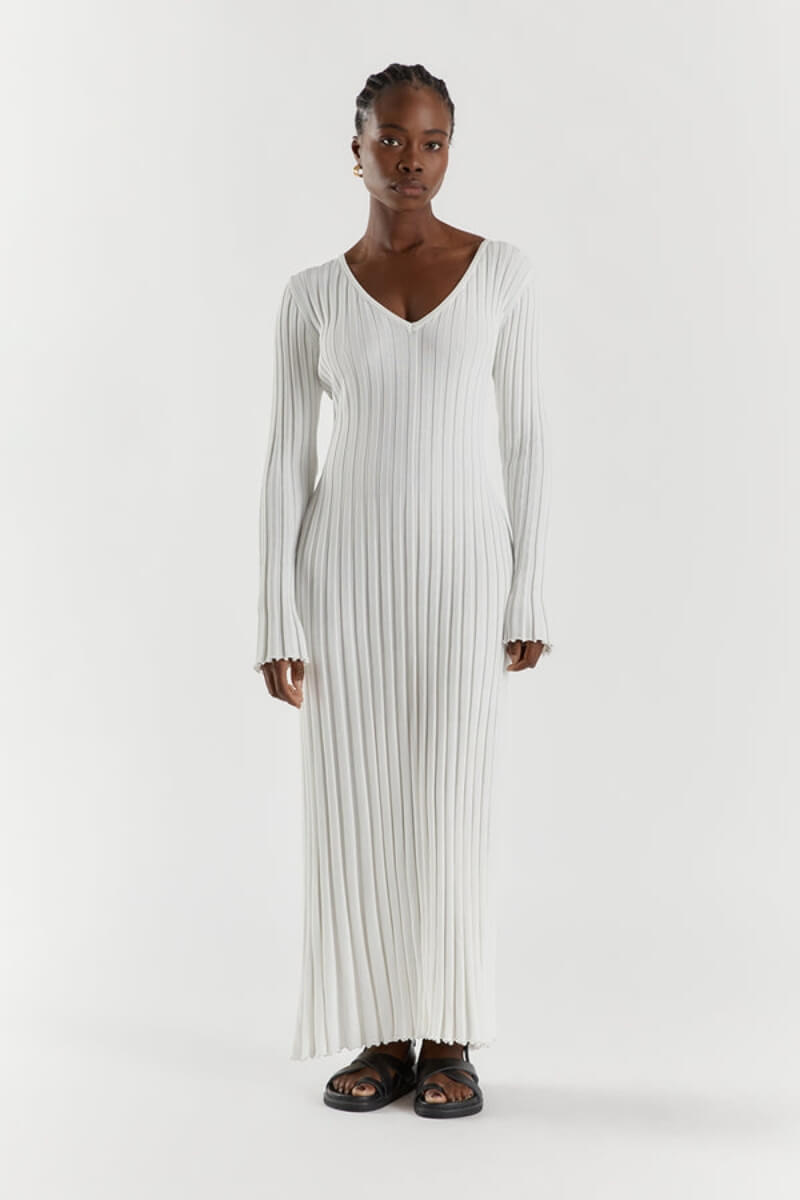 Levoire | Robe En Maille Avec Décolleté En V Blanc