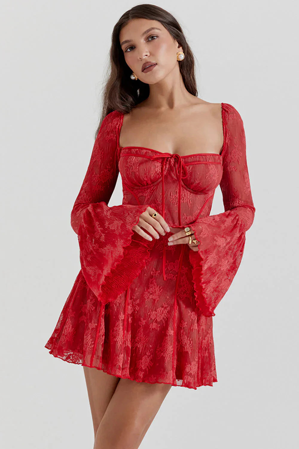 Levoire | Long Sleeves Bell Sleeves Lace Dress Corset Dress Rot