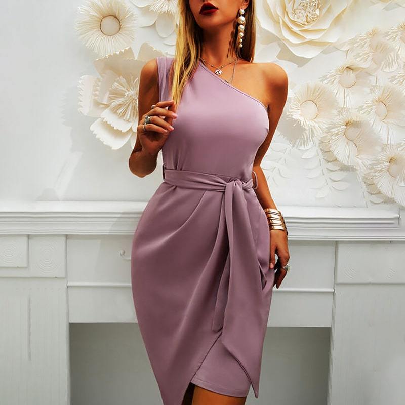 Levoire | courte ceinturée à la taille à une épaule pour femmes élégante LILAS CLAIR