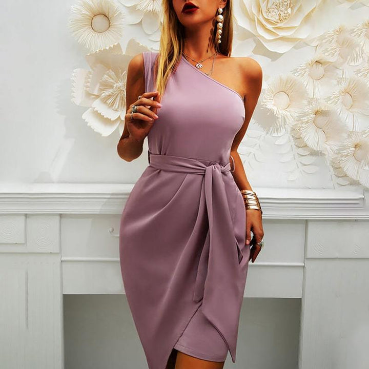 Levoire | courte ceinturée à la taille à une épaule pour femmes élégante LILAS CLAIR