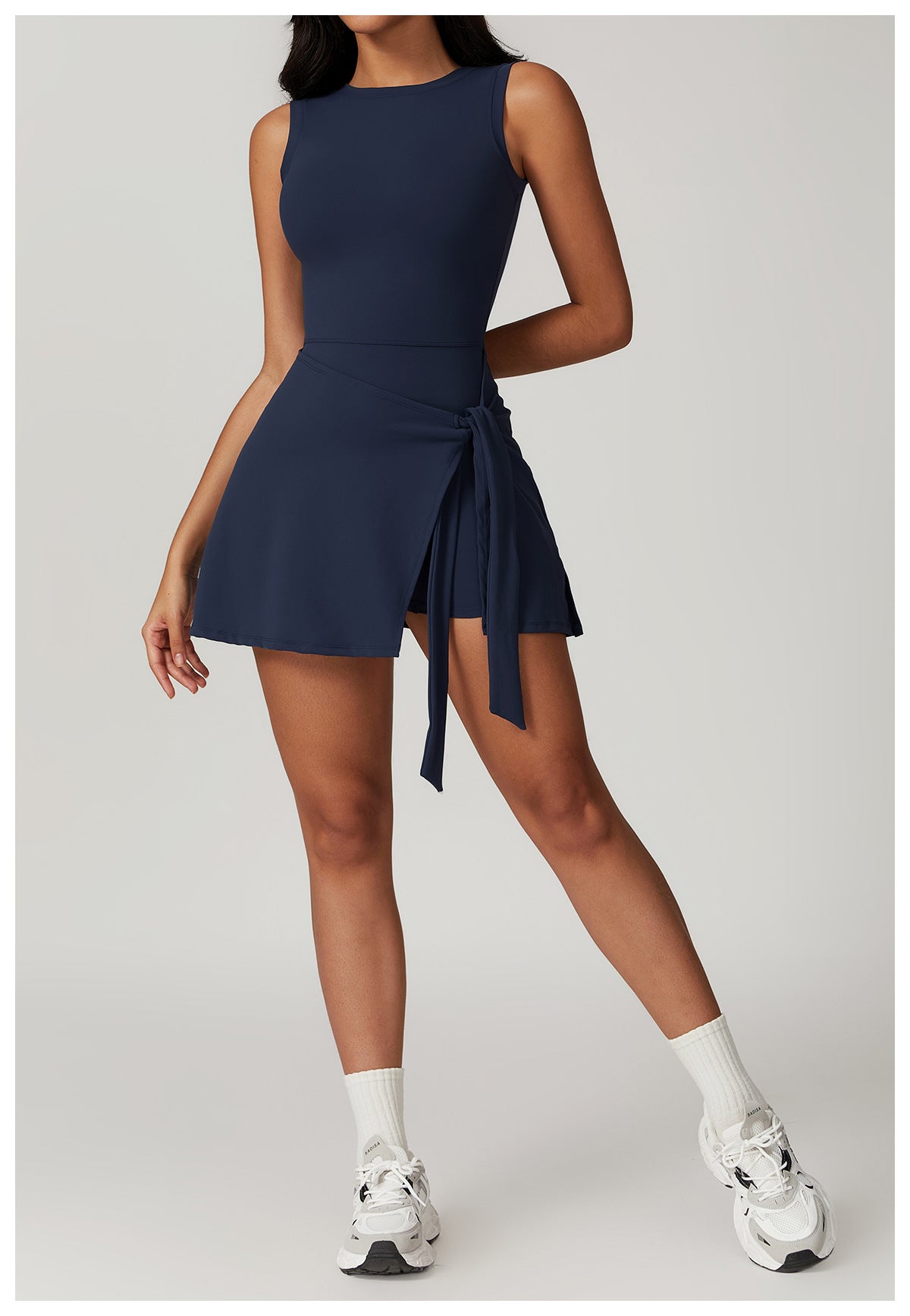 Levoire | Robe Sans Manches Ceinture Taille Robe Courte Robe De Loisir Bleu