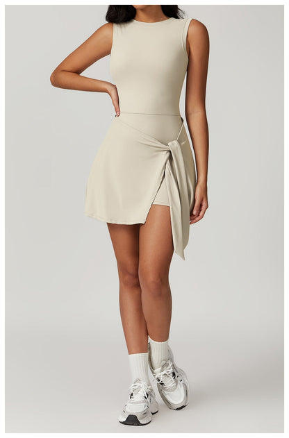 Levoire | Robe Sans Manches Ceinture Taille Robe Courte Robe De Loisir Crème