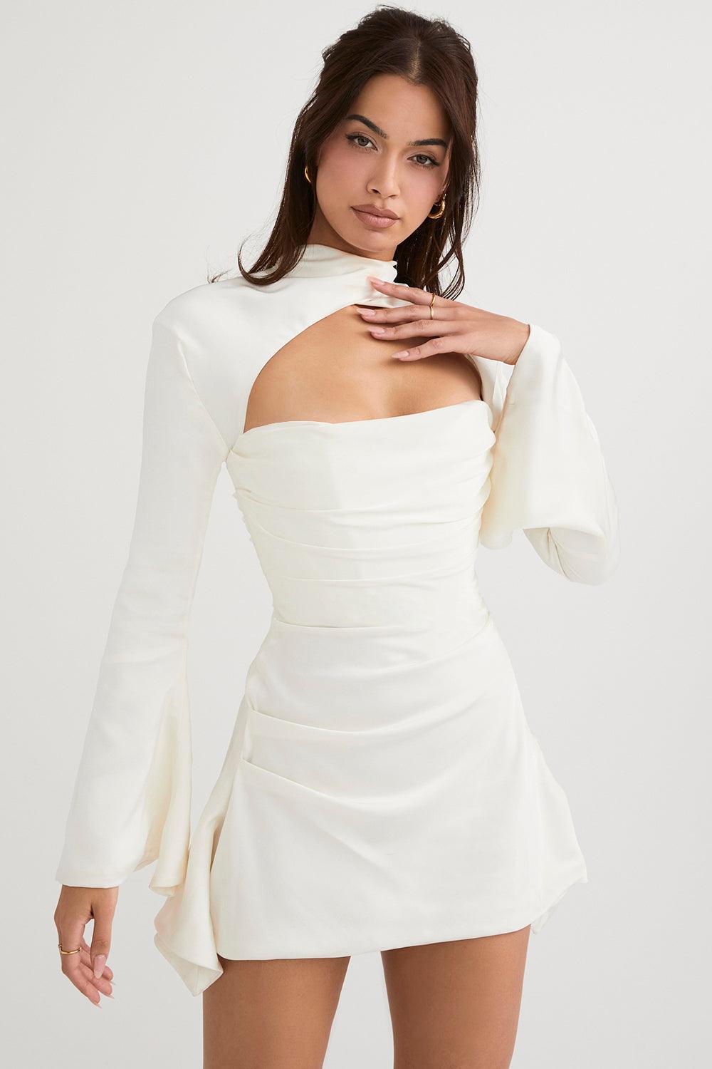 Levoire | Robe De Fête Corset Découpée À Manches Longues Blanc