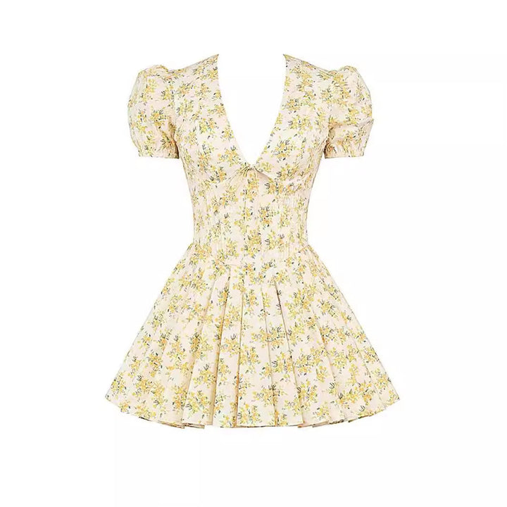 Levoire | Robe Décolletée En V, Manches Bouffantes, Robe Fleurie, Robe Corset L